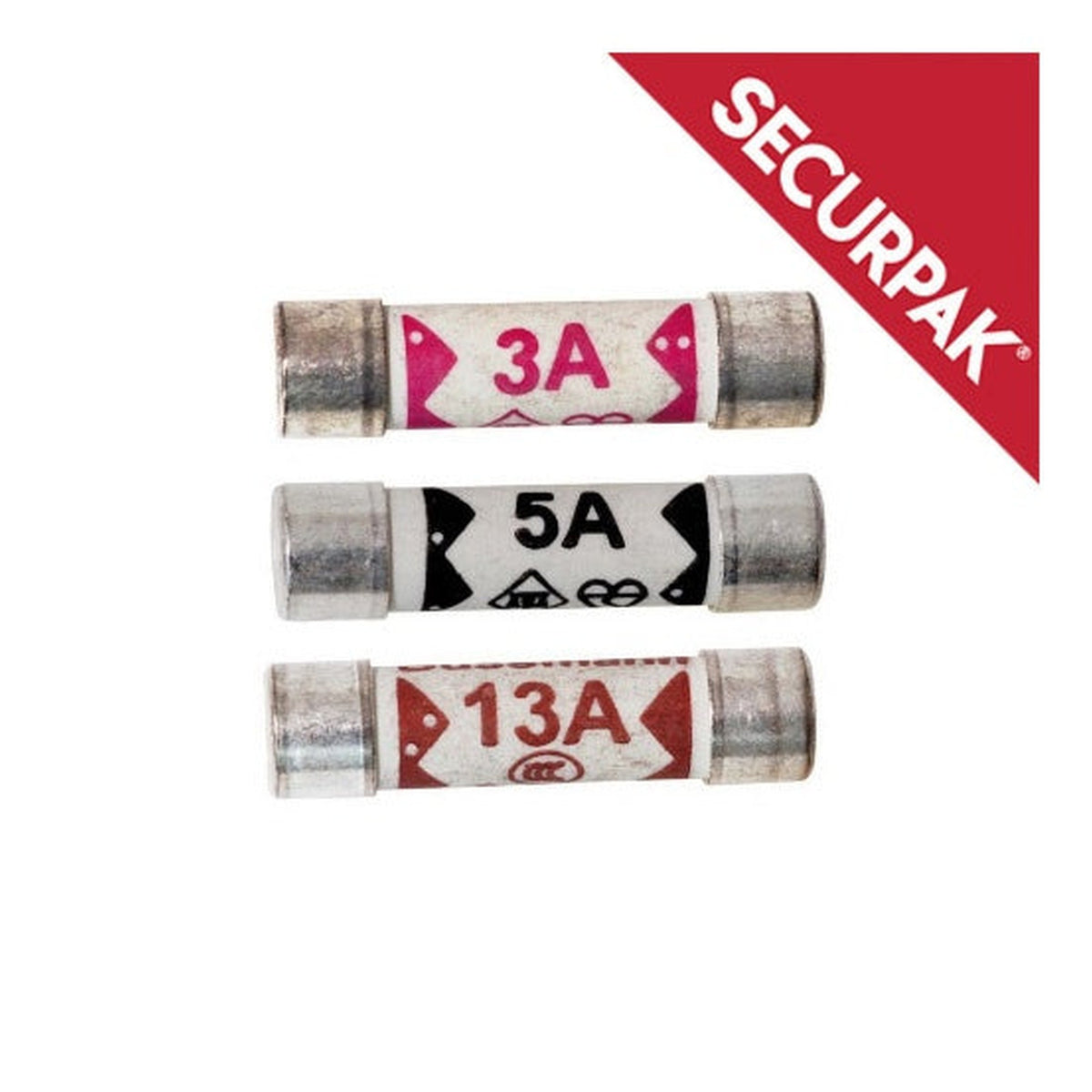 Securpak mixed fuses 3A 5A 13A pack of 3