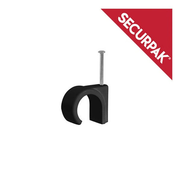 Securpak 7mm black round cable clips, pack of 20