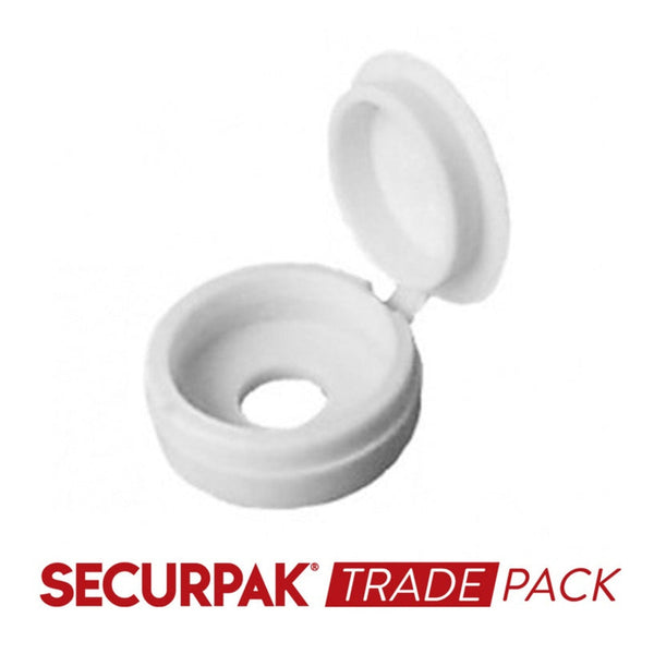 Securpak white fold over screw caps, pack of 20