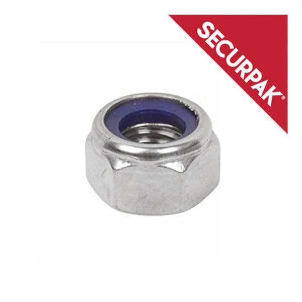 Pack of 20 Securpak zinc plated M5 nylon locking nuts