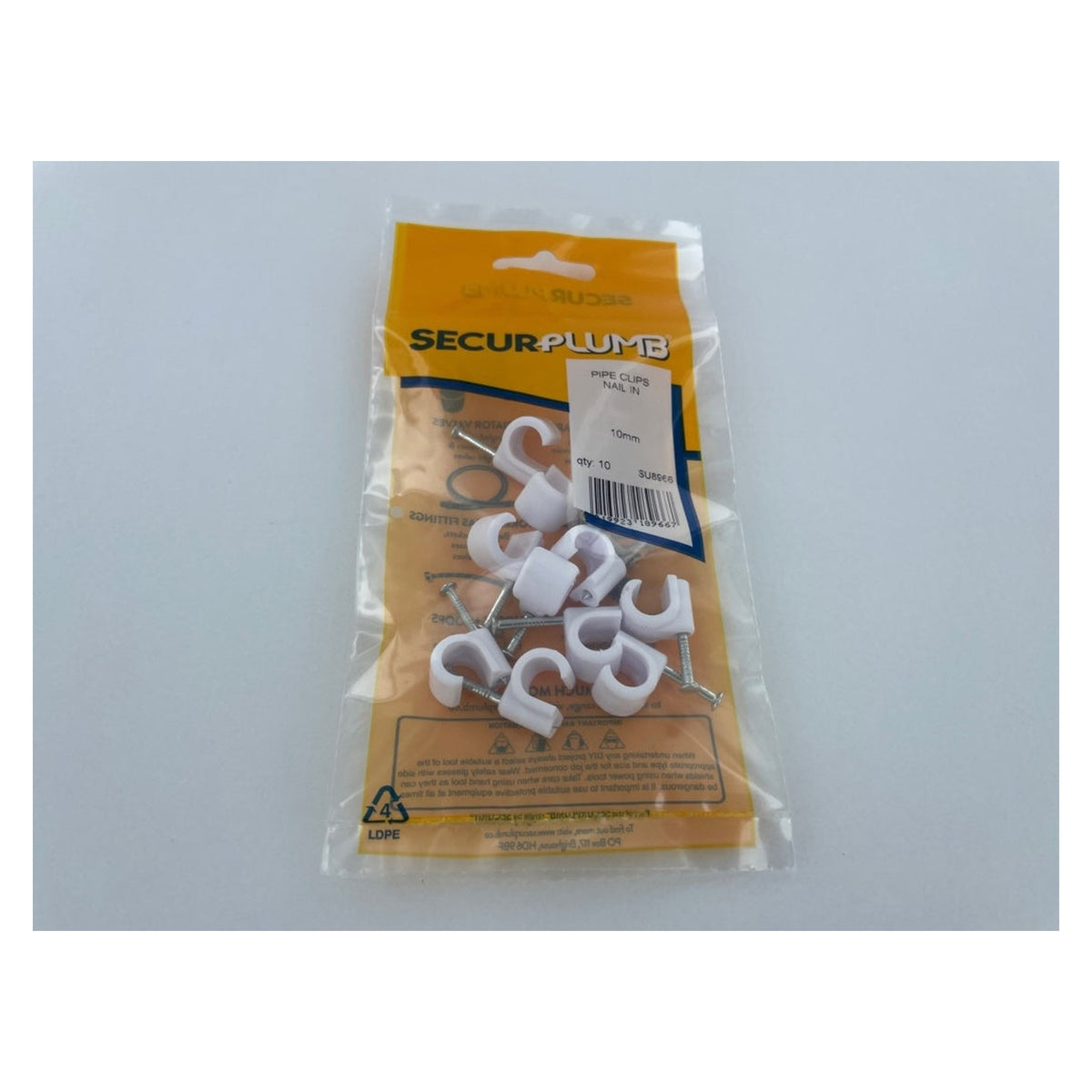 Securplumb 10mm nail in pipe clips, pack of 10