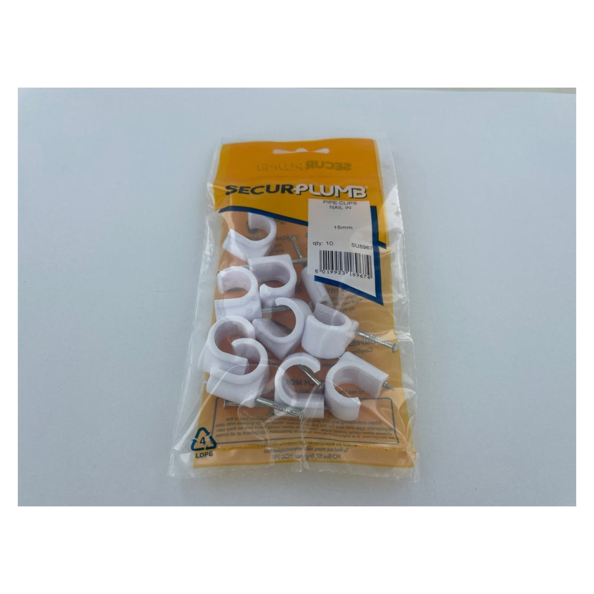 Pack of 10 Securplumb 15mm nail-in pipe clips