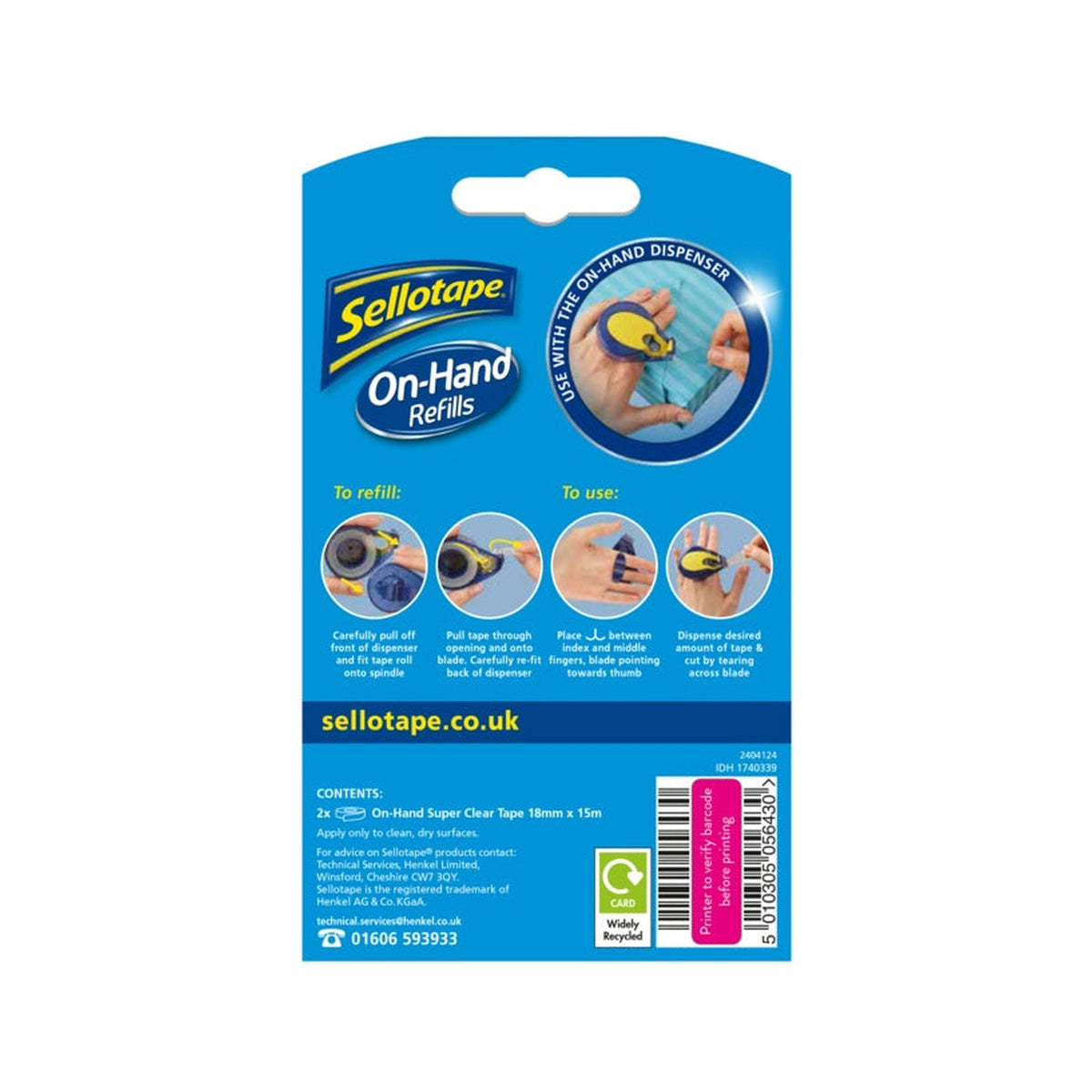 Sellotape On Hand refill, 2 rolls of 18mm x 15m, view 13