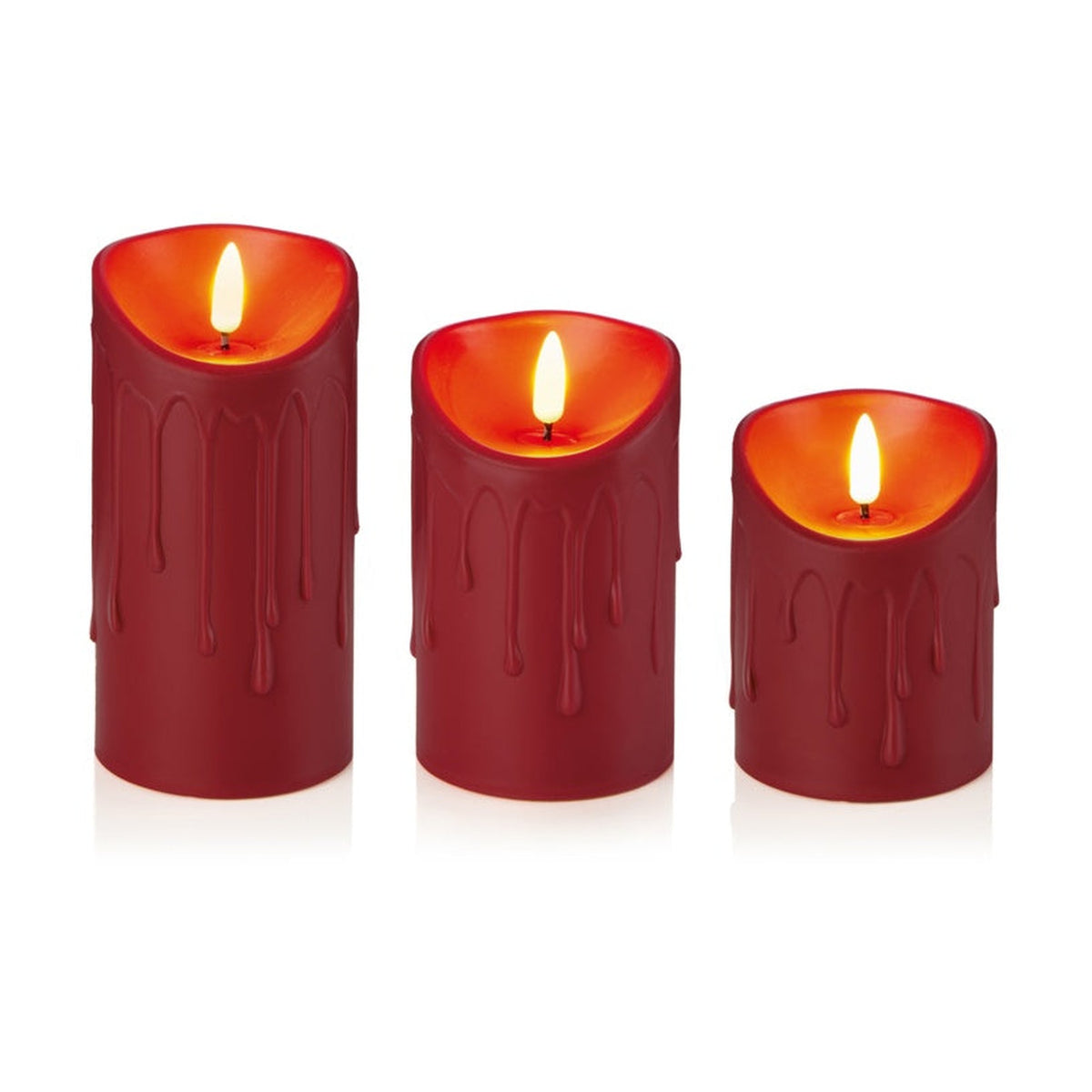Set 3 Red Flickabright Plastic Candles