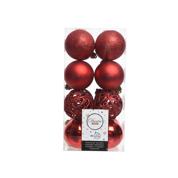 Shatterproof Baubles 6cm - Christmas Red Mix Pack 16