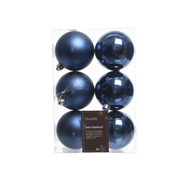 Shatterproof Baubles 8cm Box 6 - Night Blue