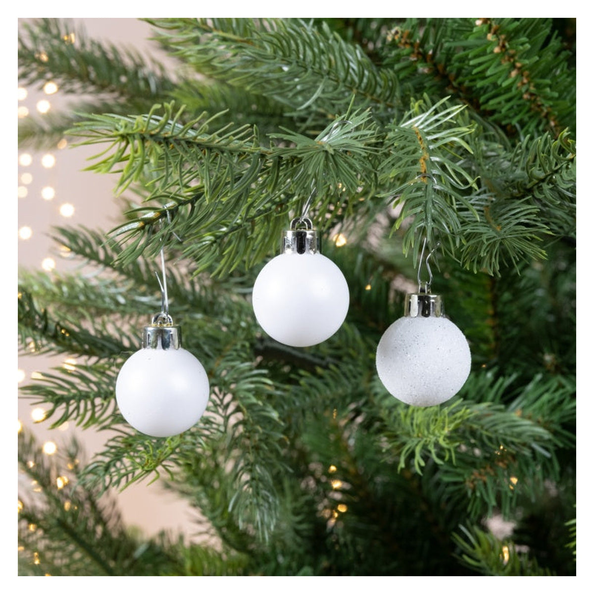 Shatterproof Baubles Matt Tube 14 - 3cm Glitter Warm White, view 2