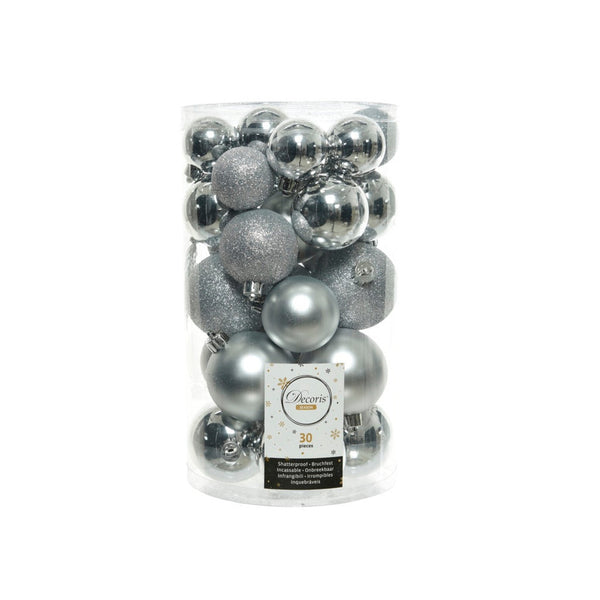 Shatterproof Baubles Mixed Pack 30 - Silver - 40/50/60mm,