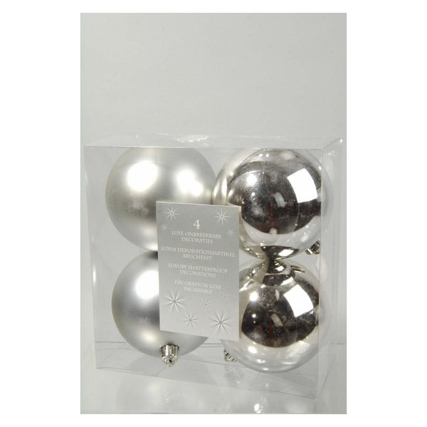 Shatterproof Plain Baubles - 100mm Silver Pack 4