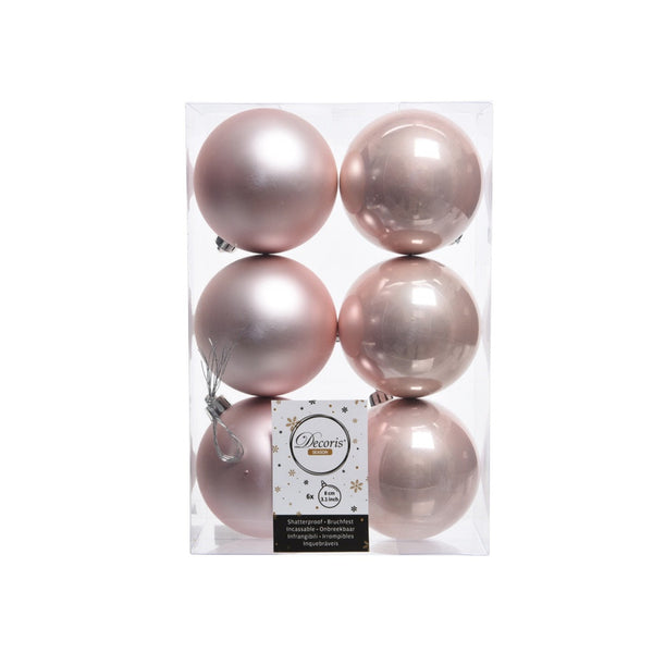 Shatterproof Plain Baubles Pack 6 - 8cm Blush Pink