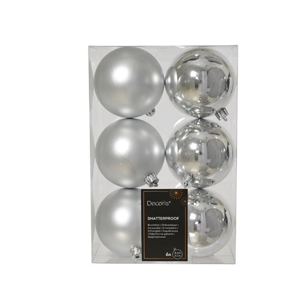 Shatterproof Plain Baubles Pack 6 - Silver