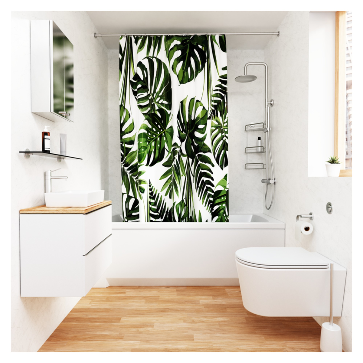 Shower Curtain 1800mm - Green Botanical