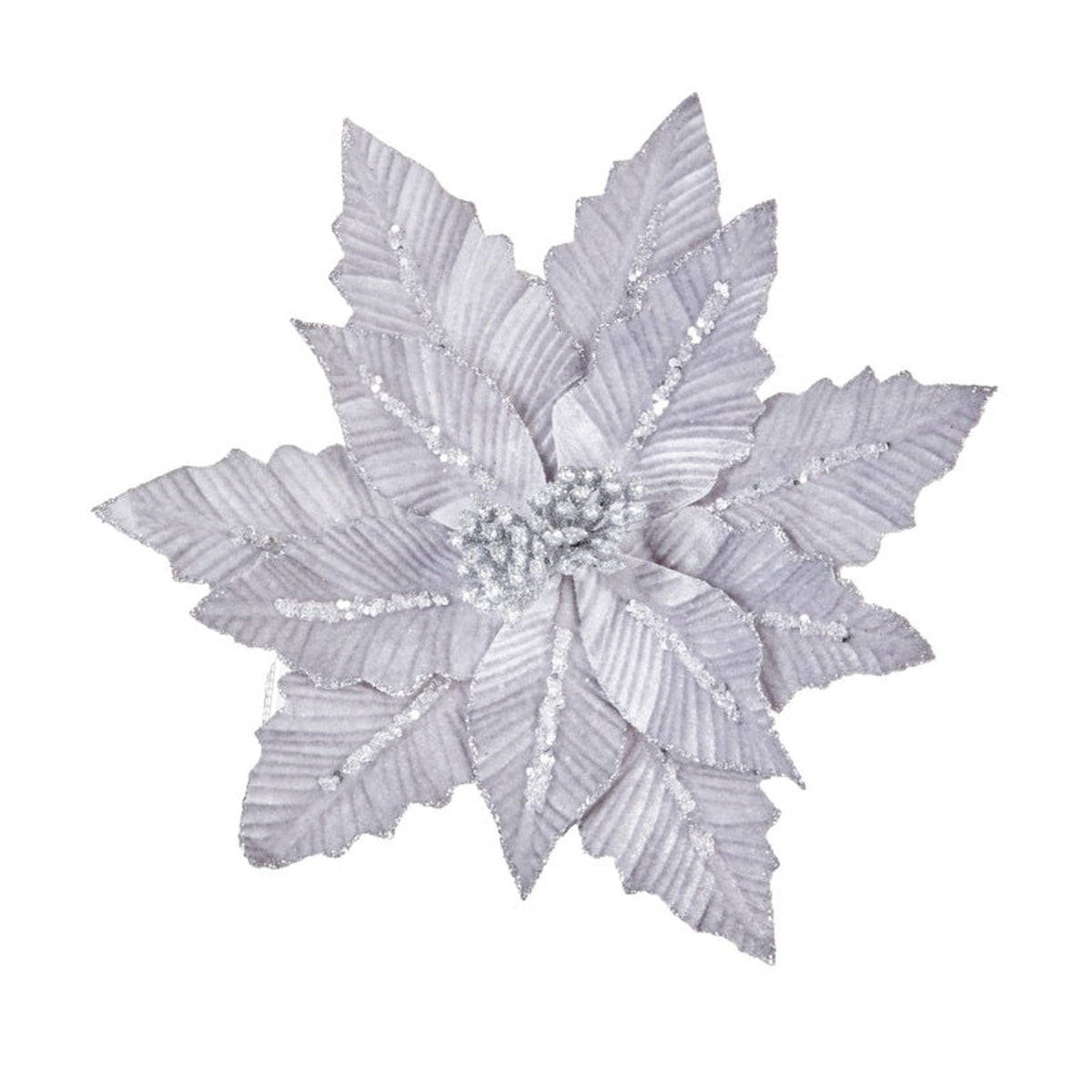 Silver Velvet Poinsettia Clip On - 31cm