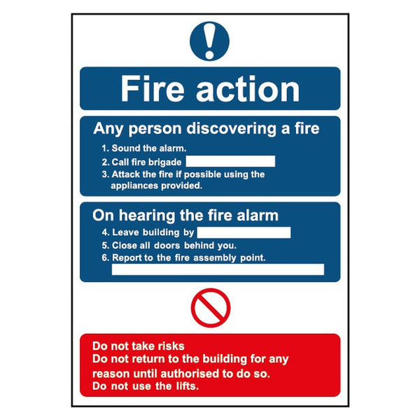Smiths Architectural Fire Action sign 148 x 210mm