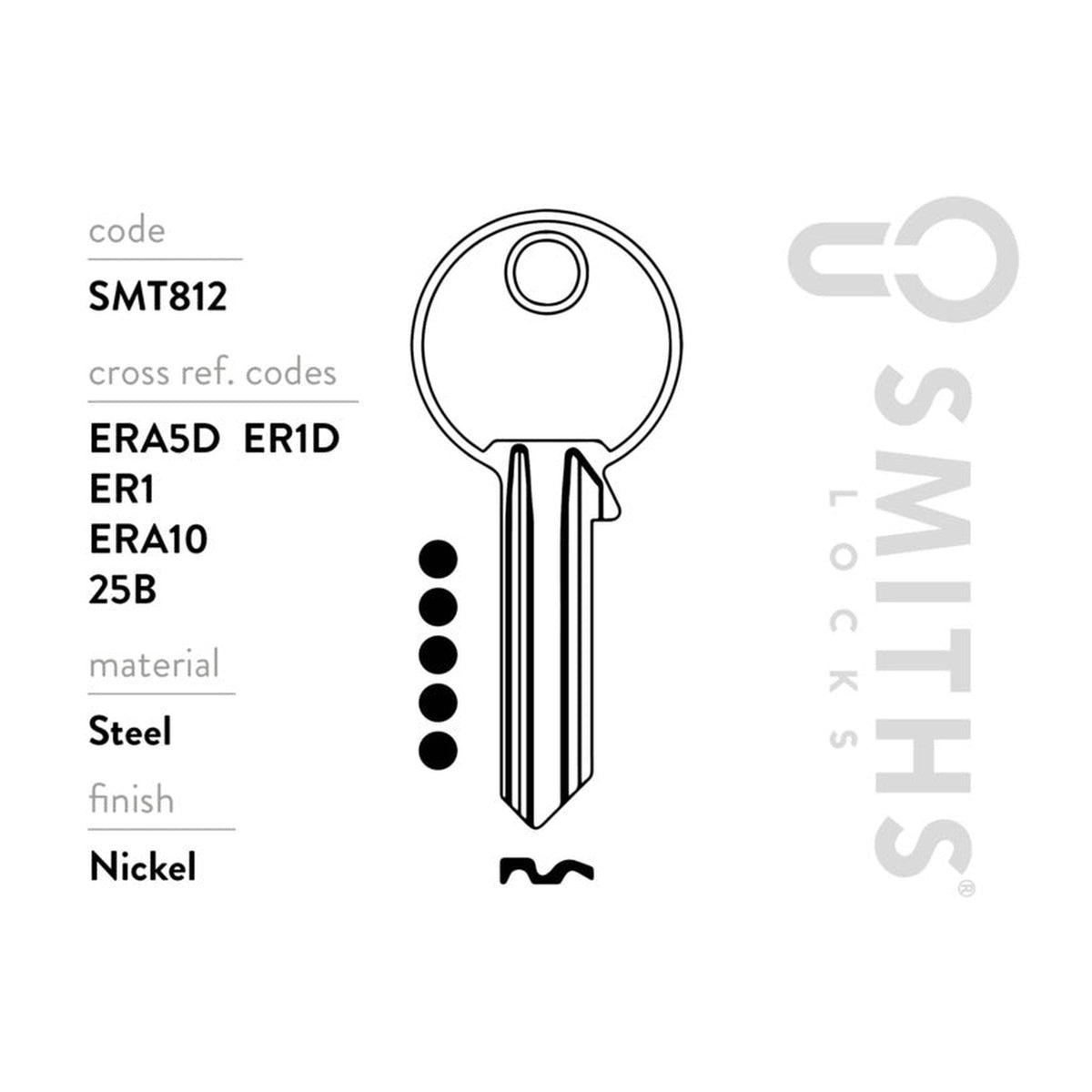 Pack of 10 Smiths Locks ERA 5 pin nickel plated key blanks, view 3
