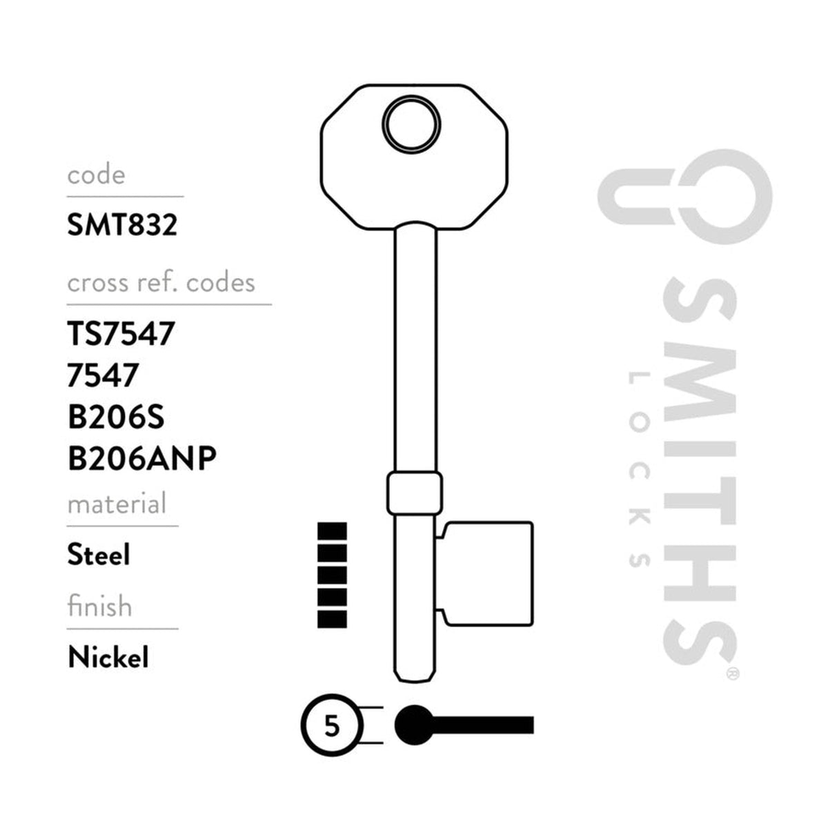 Smiths Locks ERA Fortress 5 lever key blanks pack of 10, view 3