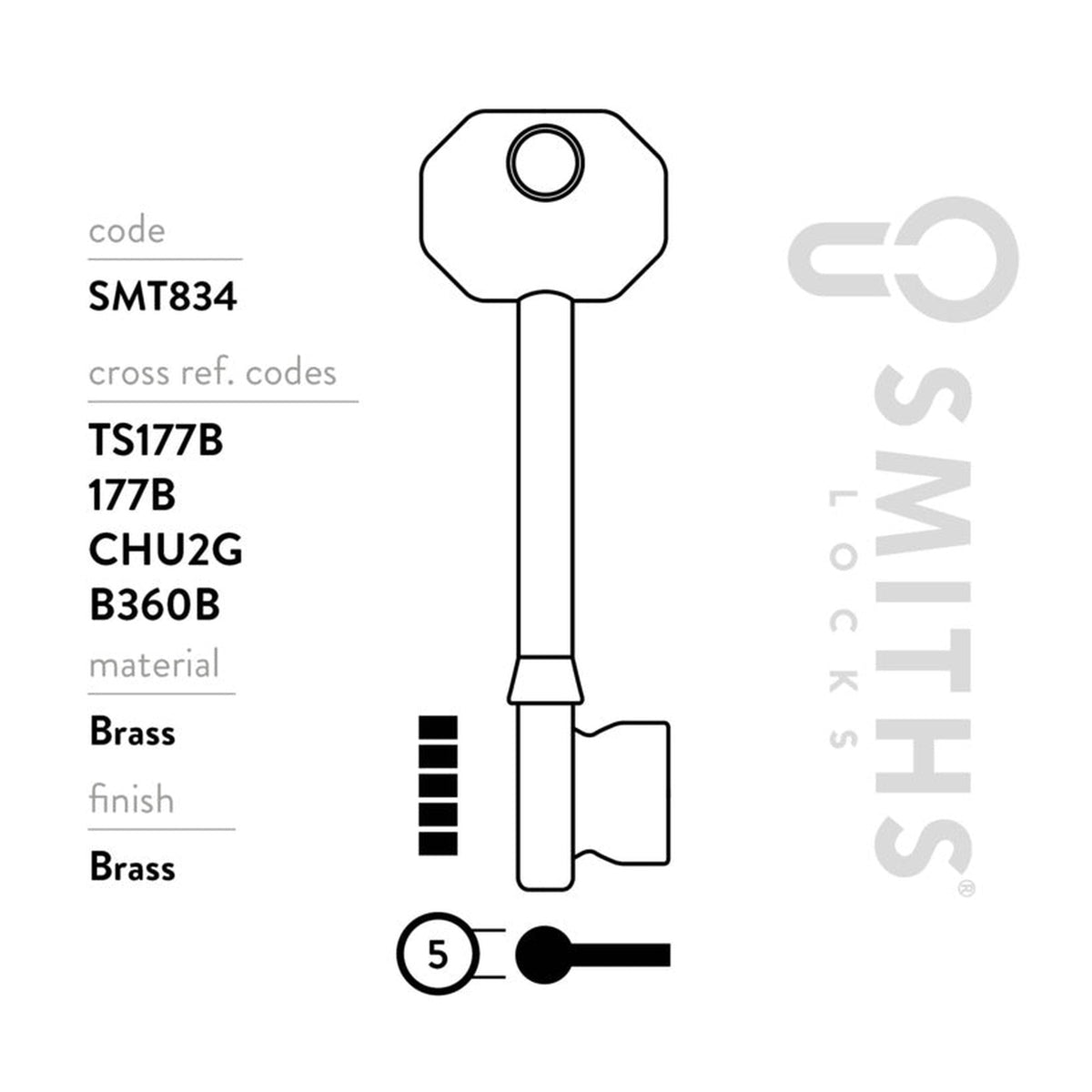 Pack of 10 Smiths Locks ERA Invincible 5 lever mortice key blanks, view 3