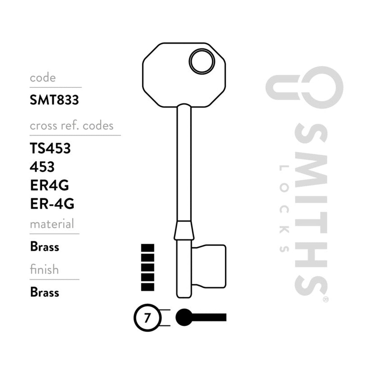 Pack of 10 Smiths Locks Pro Fit brass mortice key blanks, view 3