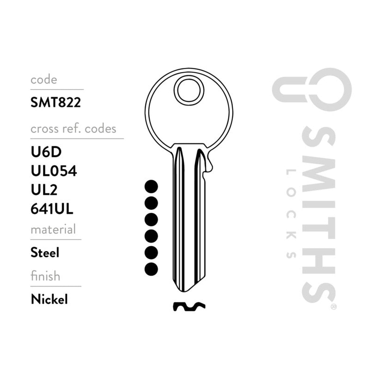 Smiths Locks universal 6 pin nickel key blanks, pack of 10, view 3