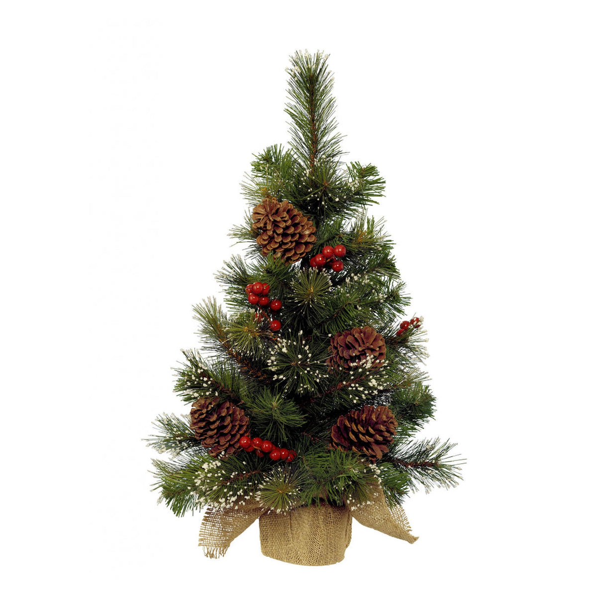 Snowy Mini Tree Berries Pine Cones - 45cm Green/White
