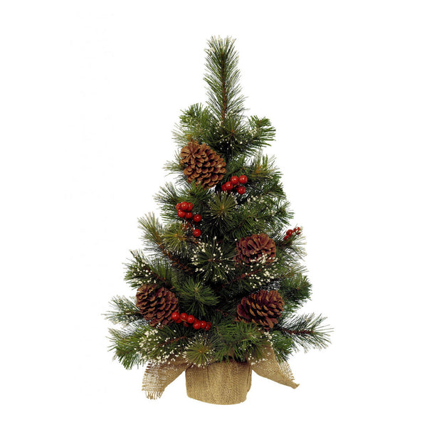 Snowy Mini Tree Berries Pine Cones - 60cm Green White