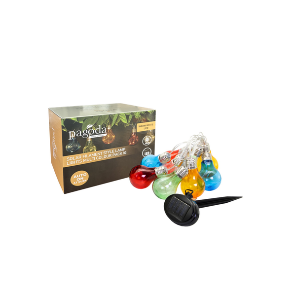 Solar Filament Style Lights - Pack 10 Multi Coloured