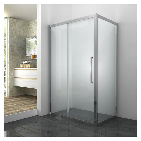 SP Aber 1400 x 1850mm sliding shower door in clear glass with chrome frame