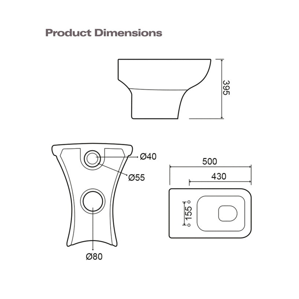 SP back to wall toilet pan, view 3