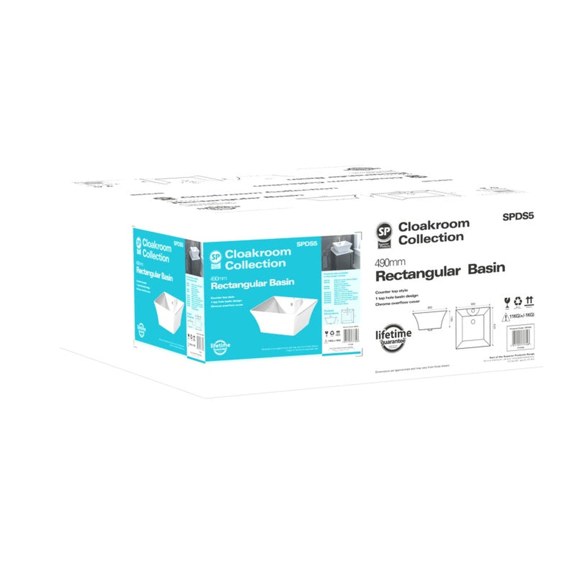 SP rectangular counter top cloakroom basin 490mm, view 2