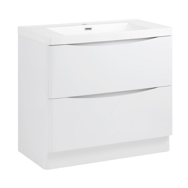 SP Ocata gloss white 900mm 2 drawer basin unit