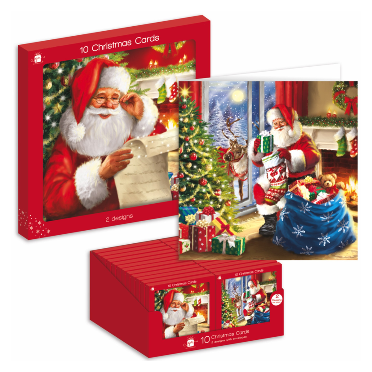 Square Christmas Cards Pack 10 - Santa