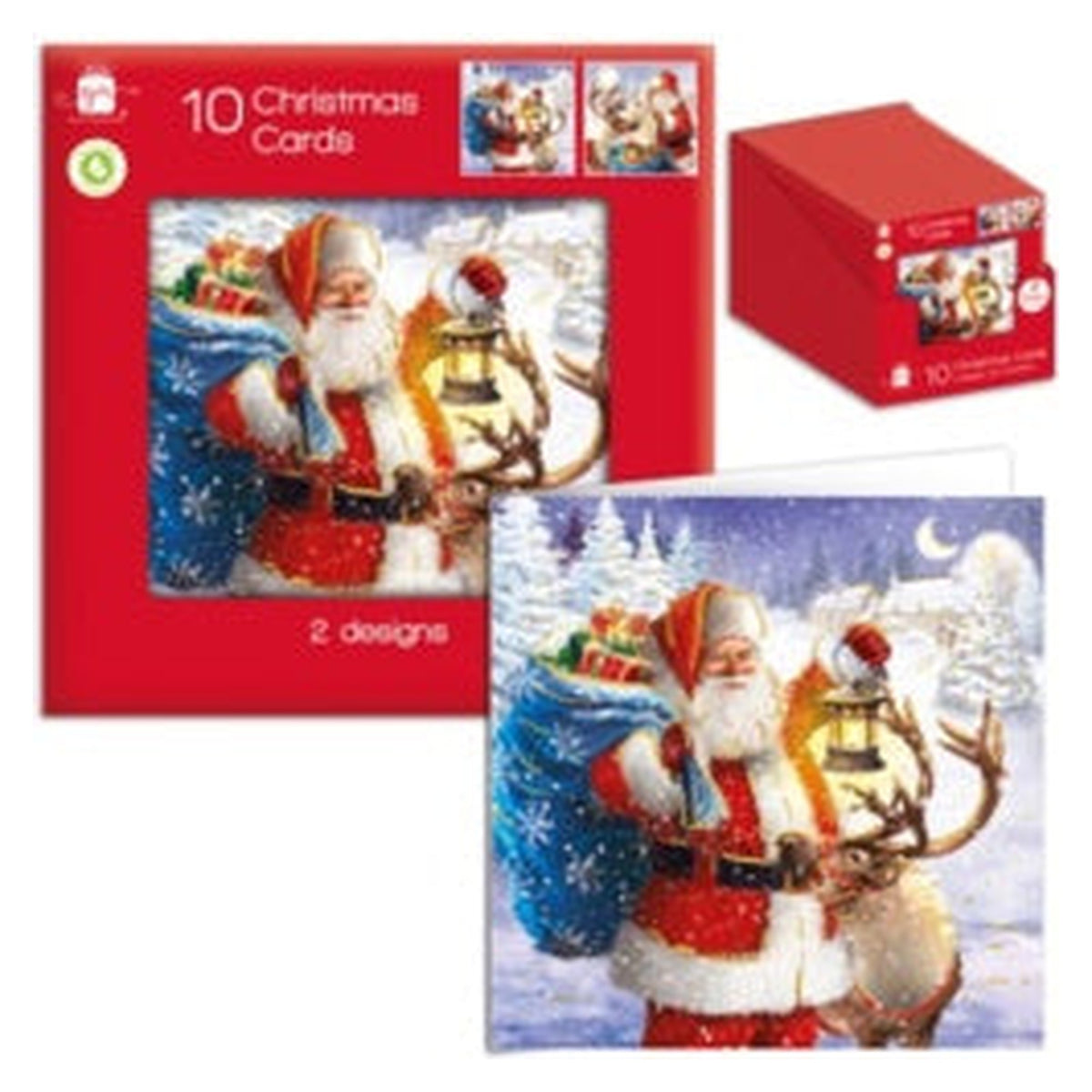 Square Traditional Santa Cards - Pack 10