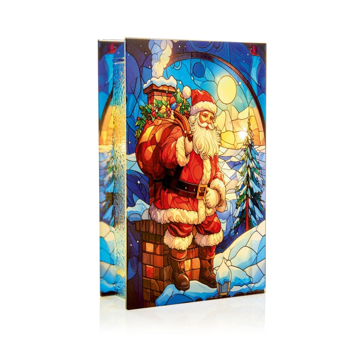 Stained Glass Lit Decoration 21 x 13cm - Santa On Chimney Stack, view 3
