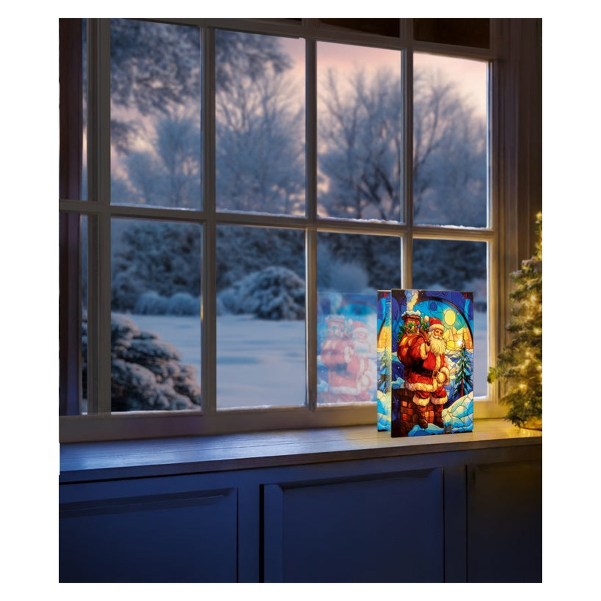 Stained Glass Lit Decoration 21 x 13cm - Santa On Chimney Stack, view 4