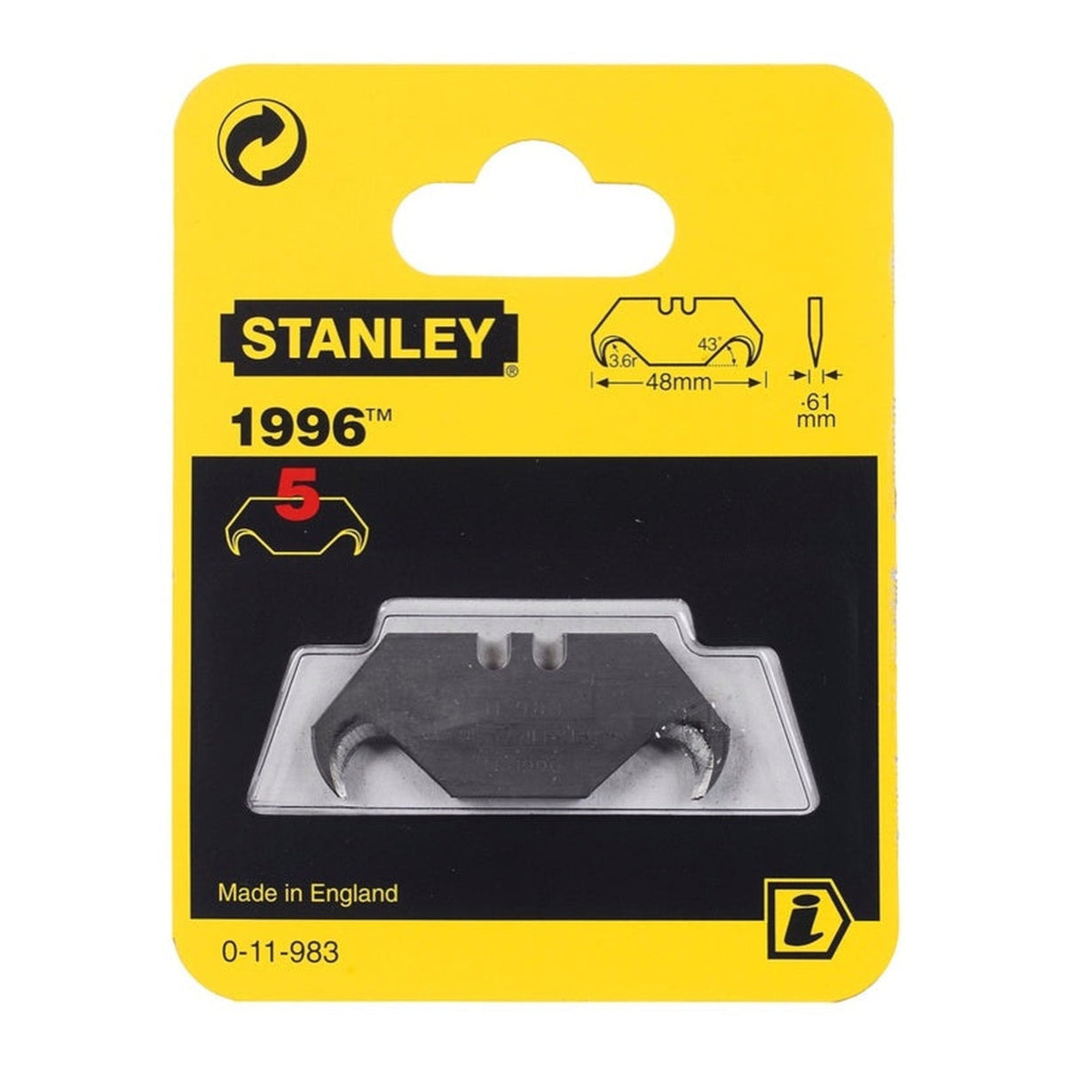 Stanley 1996 trimming knife blades, card of 5, view 2