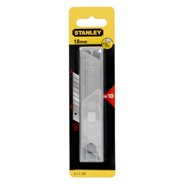 Pack of 10 Stanley 18mm snap-off blades with dispenser