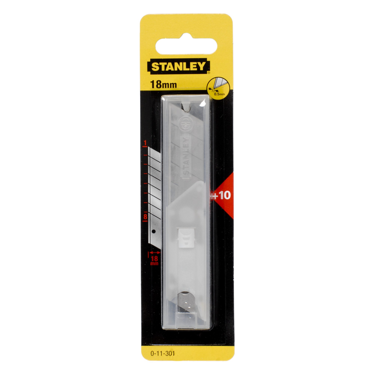 Pack of 10 Stanley 18mm snap-off blades with dispenser