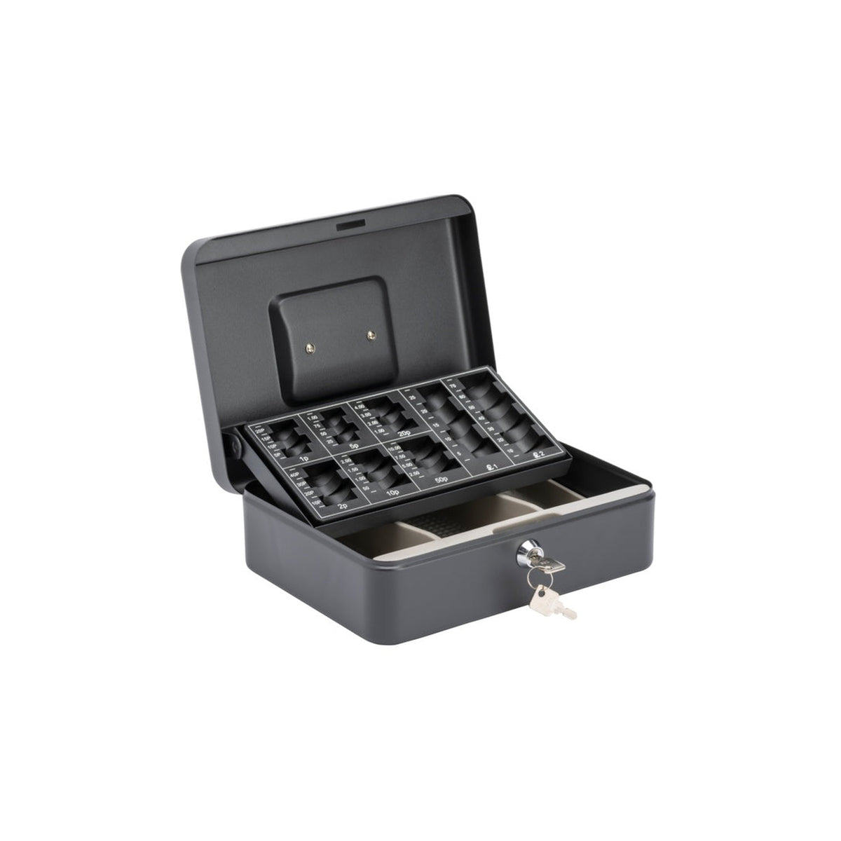 Sterling 10 inch steel cash box with coin tray, view 2
