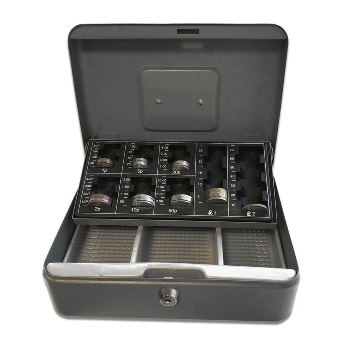Sterling 10 inch steel cash box with coin tray, view 4