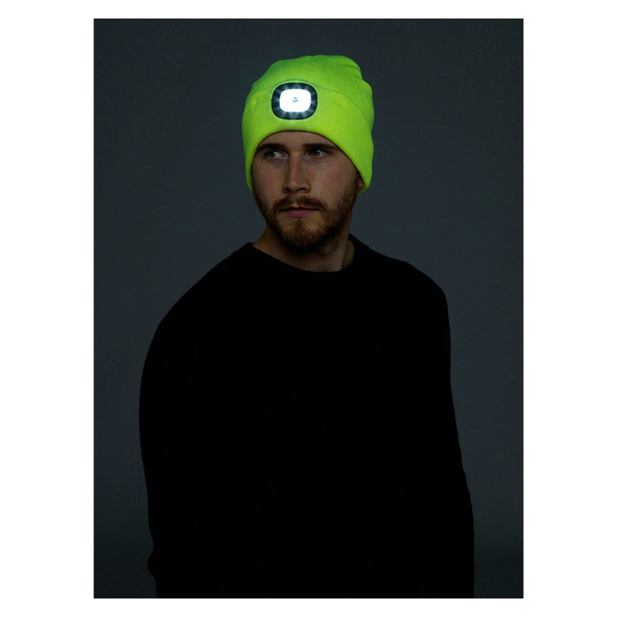 Storm Ridge yellow adult LED beanie hat, view 3