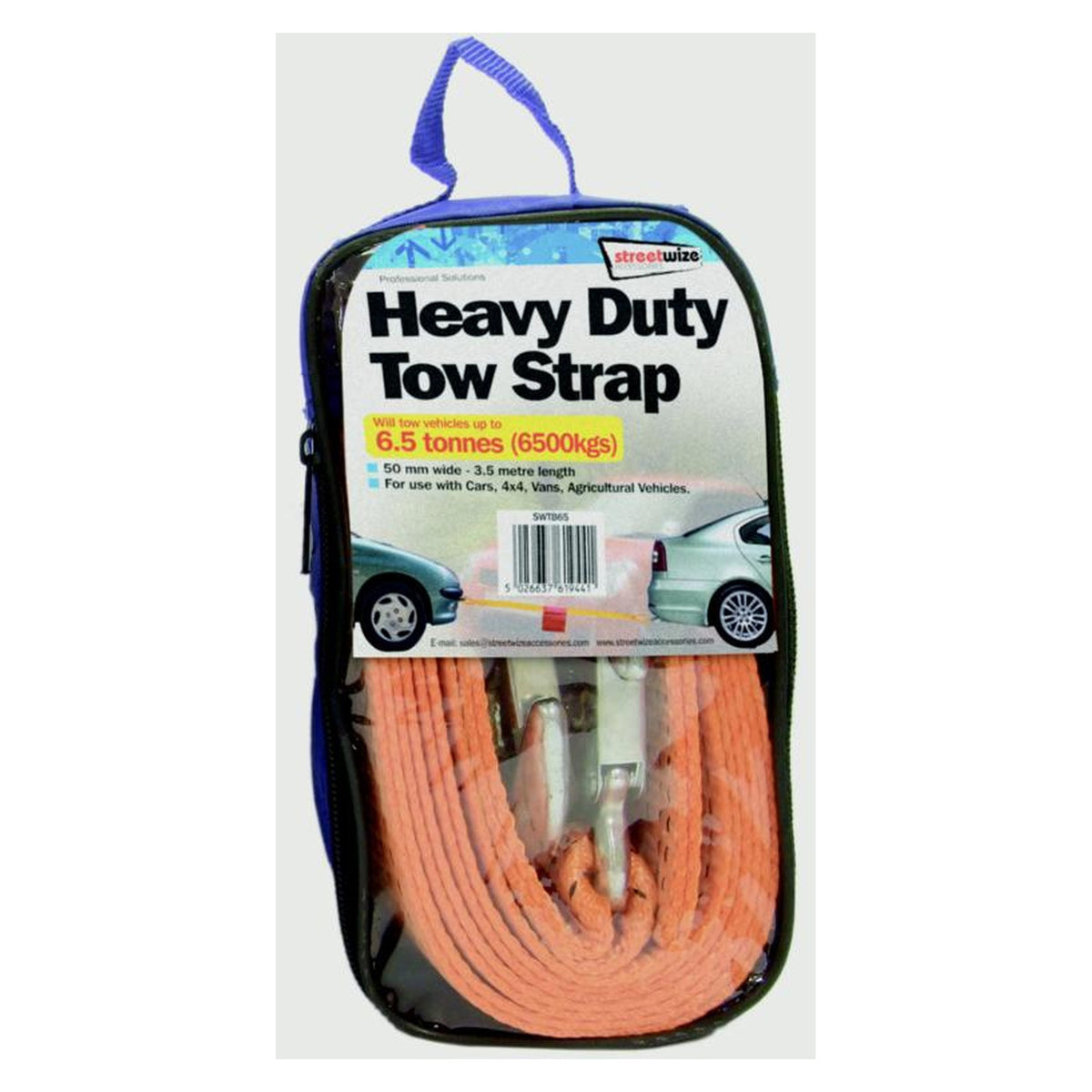 Streetwize 6.5 tonne tow belt with hooks and flag
