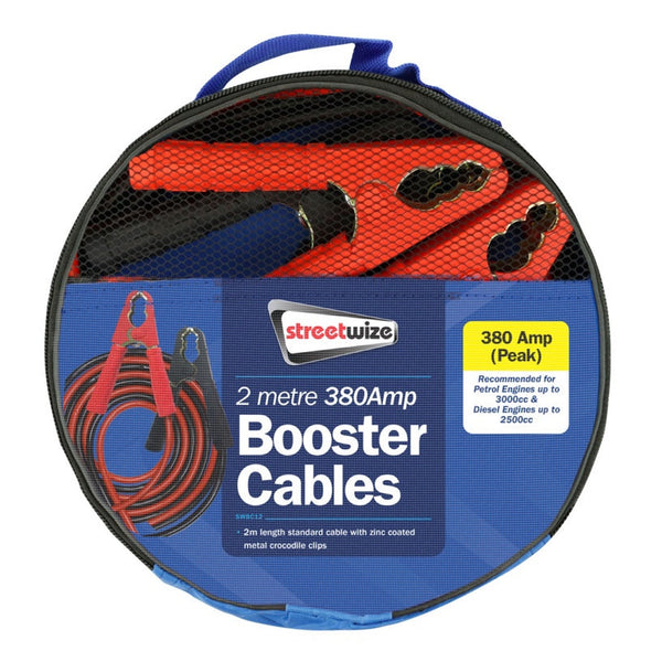 Streetwize 2m aluminium booster cables with insulated crocodile clips