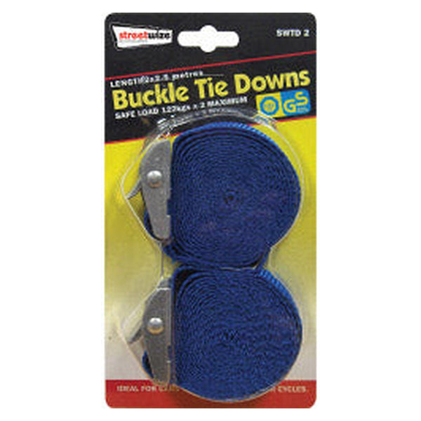Streetwize pair of 2.5m buckle strap tie downs