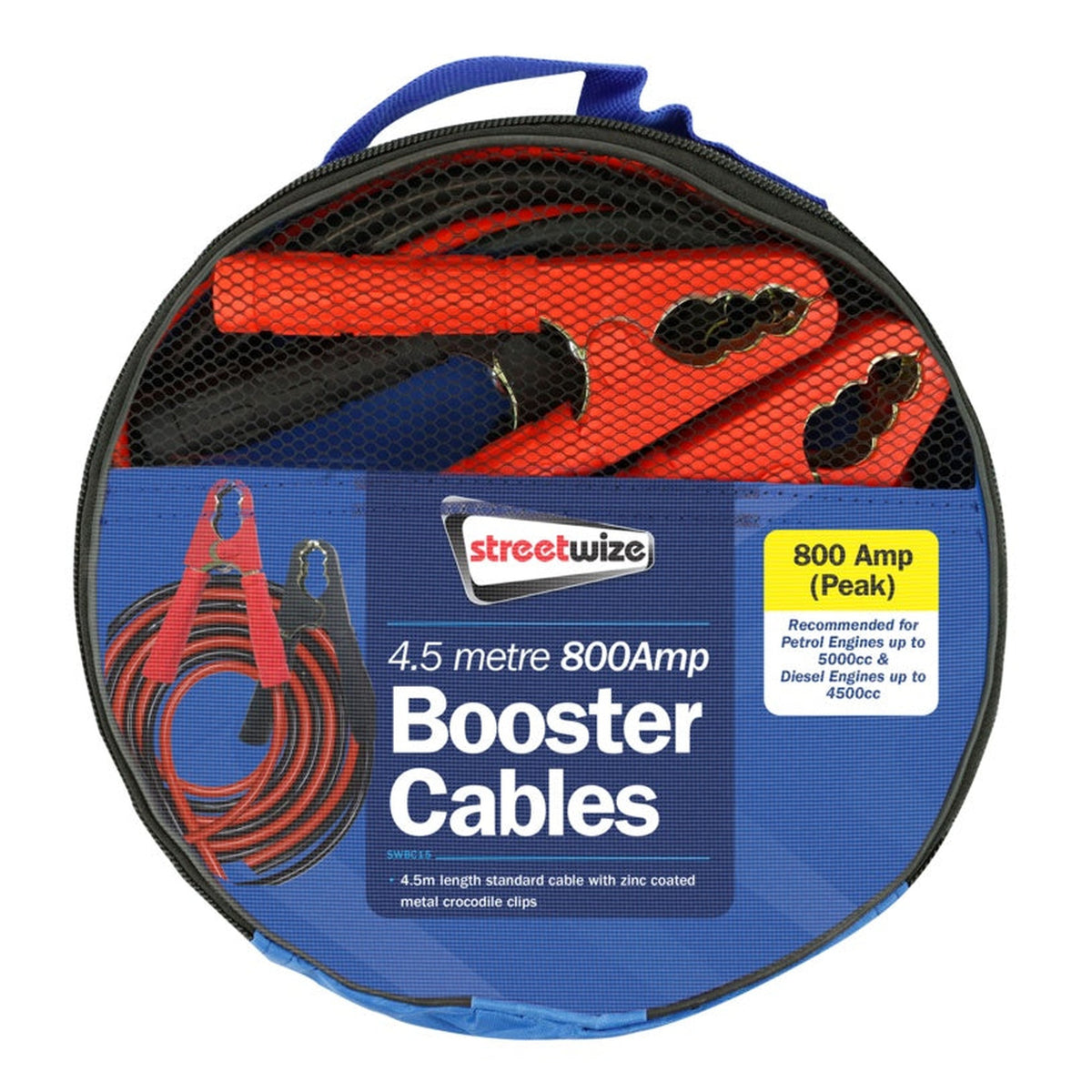 Streetwize 4.5m 800Amp heavy duty booster cables