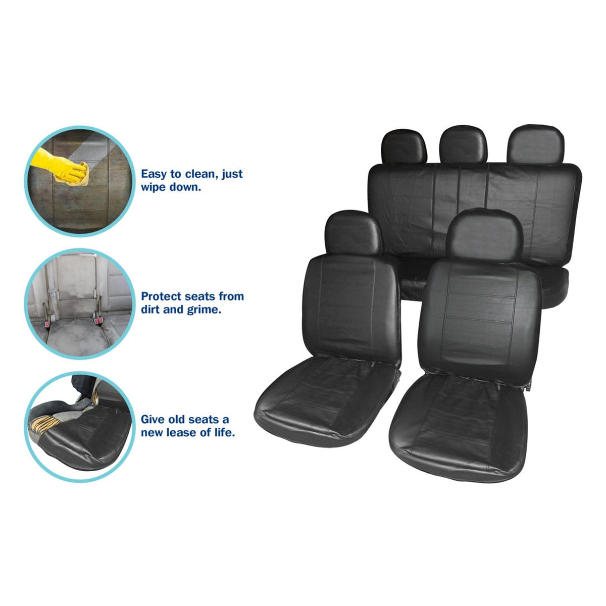 Streetwize black leather look car seat covers with headrest covers, view 3