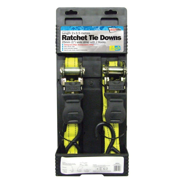 Streetwize ratchet tie downs 2 x 25mm x 3.5m