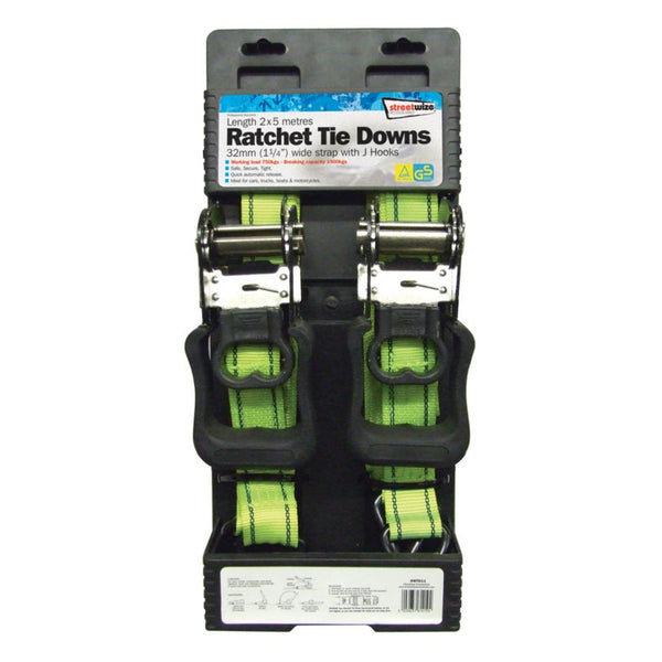 Streetwize pair of 5m ratchet tie downs
