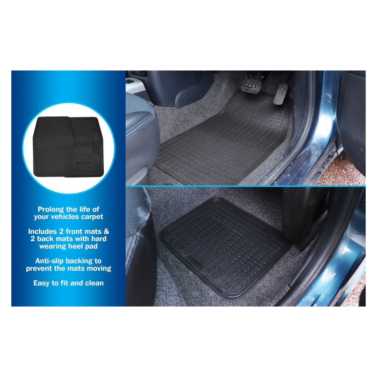 Streetwize black 4 piece rubber car mat set, view 4