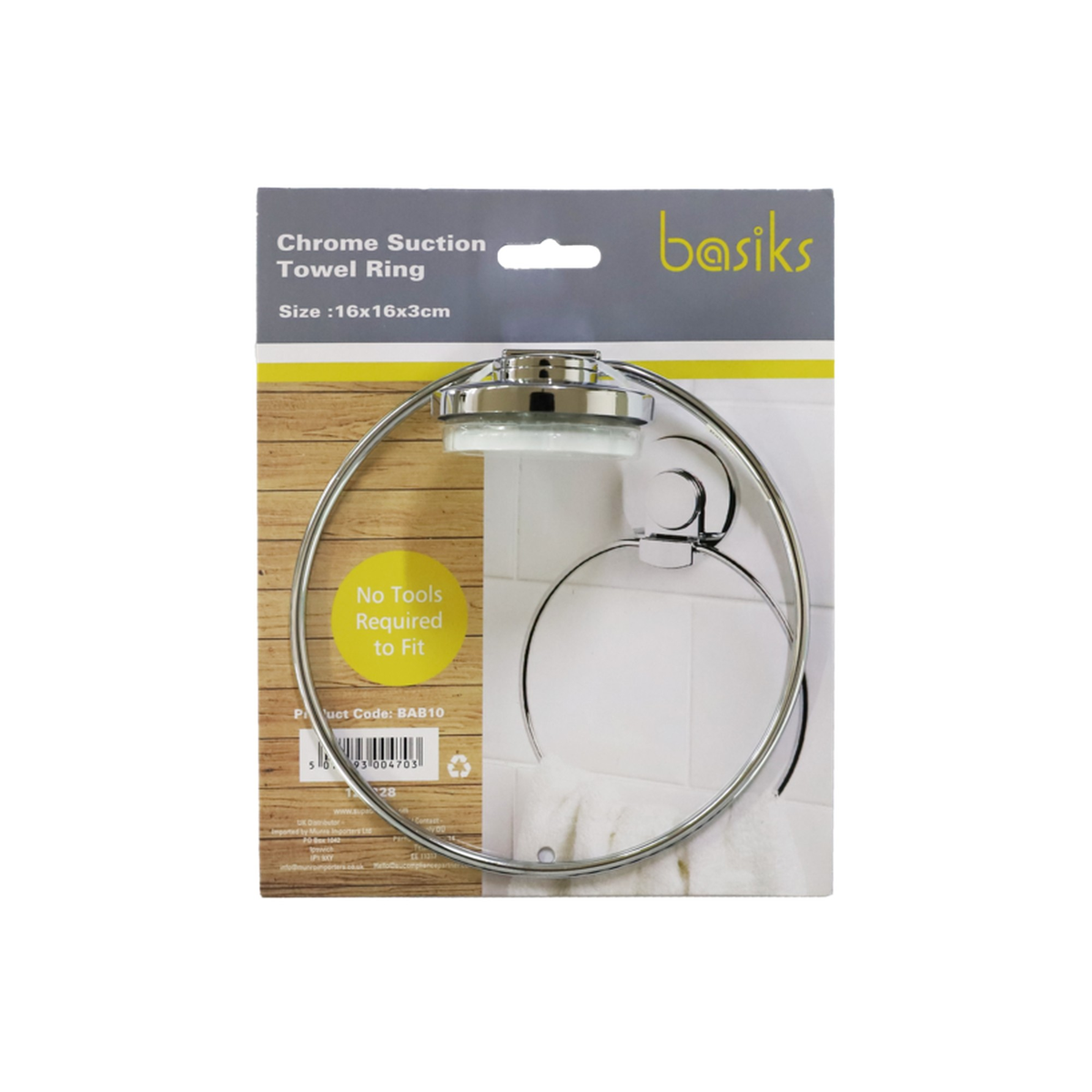 Suction Towel Ring - Chrome