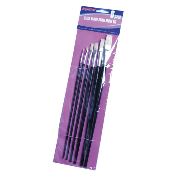SupaDec 6 piece black handle artist brush set